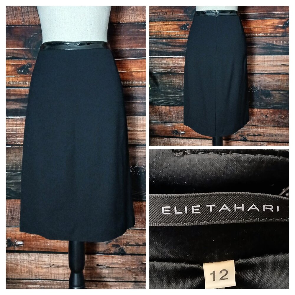 NWT Elie Tahari Vintage Pencil Skirt 12 Black Virgin Wool Lined Zip Back FLAWS